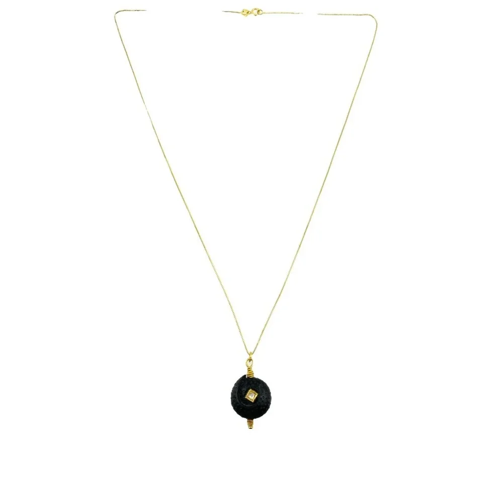 OOAK Vintage Carved Black Bead Diamond 14K Gold Artist Pendant